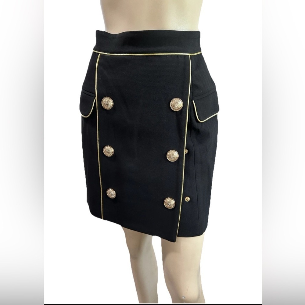 Balmain Paris Mini Skirt Elegant Black and Gold Zippered - Picture 3 of 16